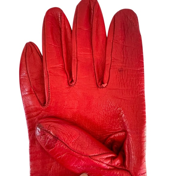 Vintage Saks Fifth Avenue Genuine Leather Womens Red Gloves Size 7 - Picture 5 of 11